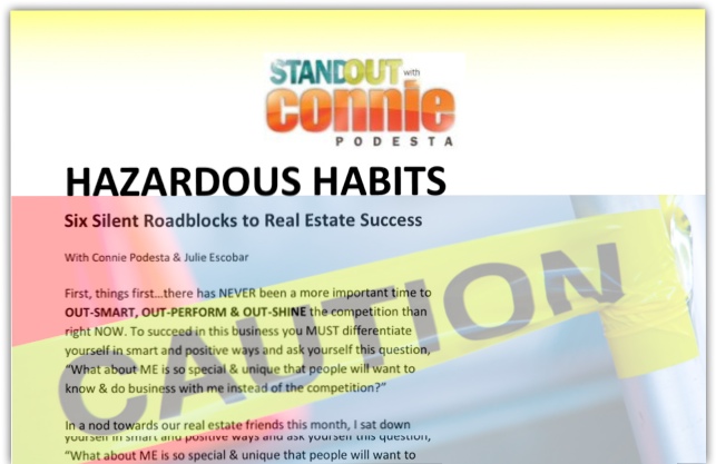 Connie Podesta Hazerdous Real Estate Flyer | Top Rated Motivational Speaker Connie Podesta